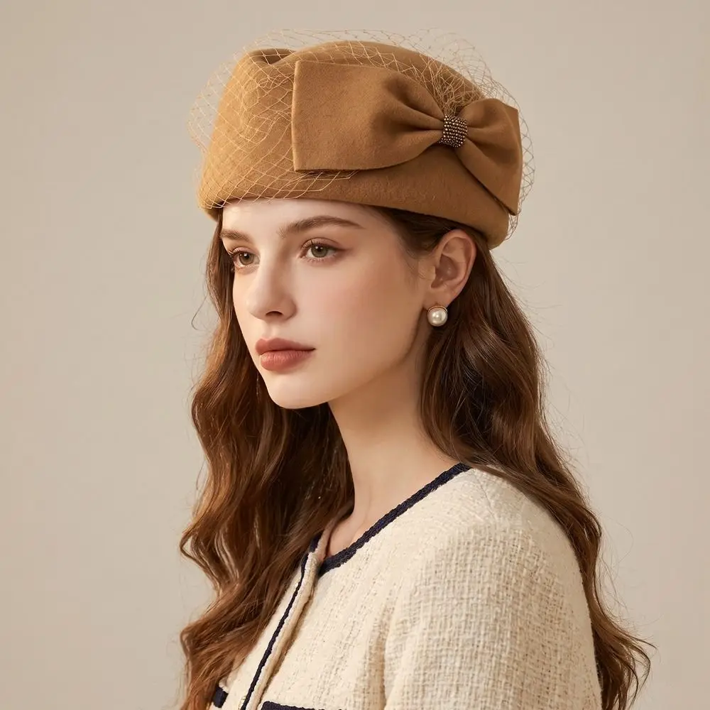 Teardrop Hat French Style Bow Fedora Hat Elegant Teardrop Pillbox Hat Air Hostess Dome Medicine Box Hat Autumn and Winter