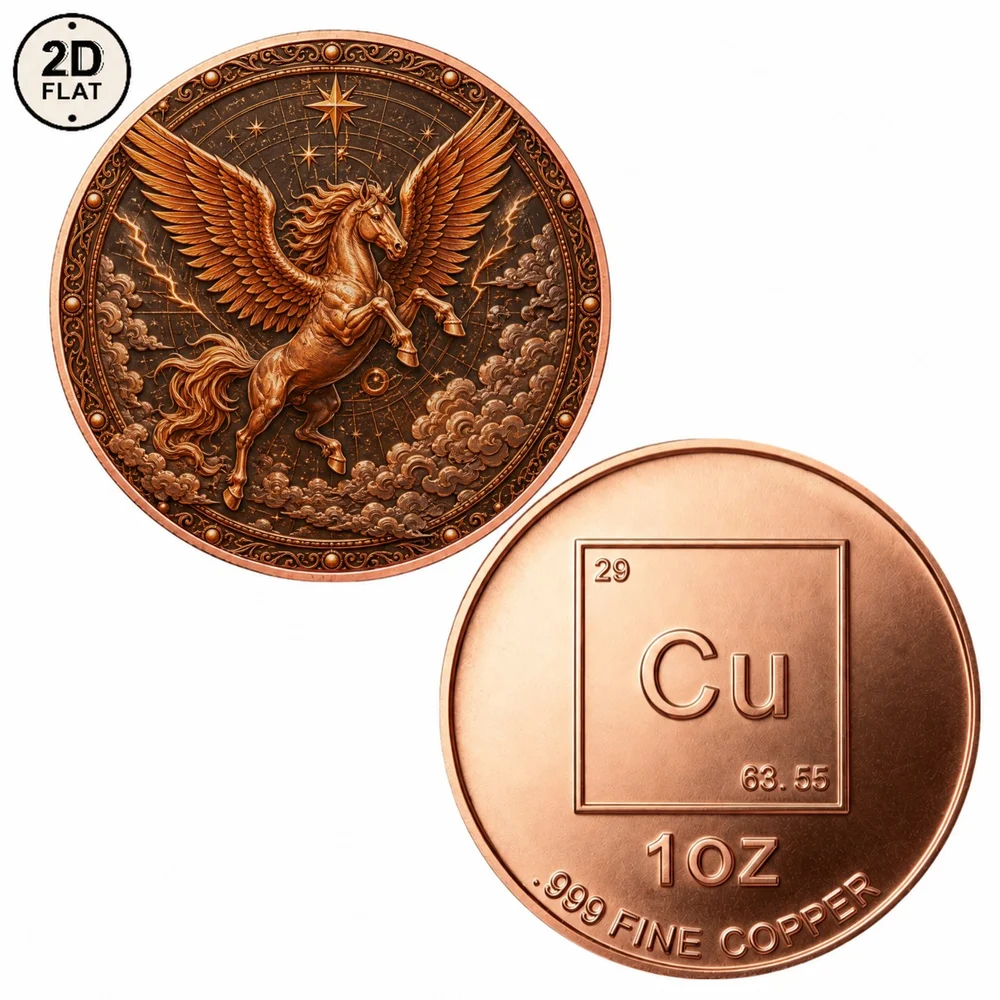 1pc Winged Horse 1oz .999 Fine Copper Challenge Coin 2D Print Mythical Pegasus Commemorative Medal Holiday Souvenir Gifts