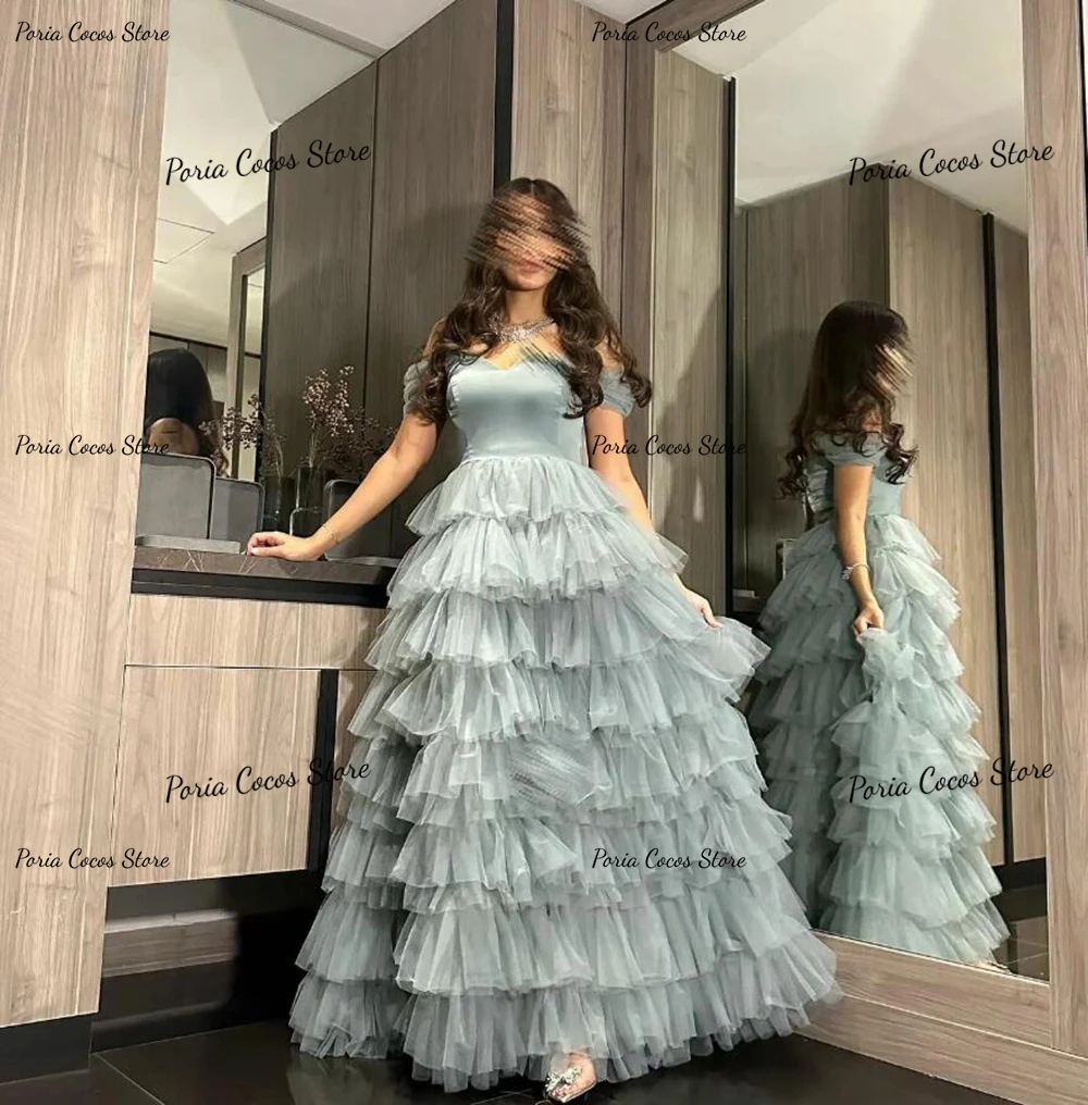 Customized Tulle Illusion Off Shoulder Prom Gown A-line Sleeveless Patchwork Sexy Backless Evening Dresses Maxi Dress فساتين منا