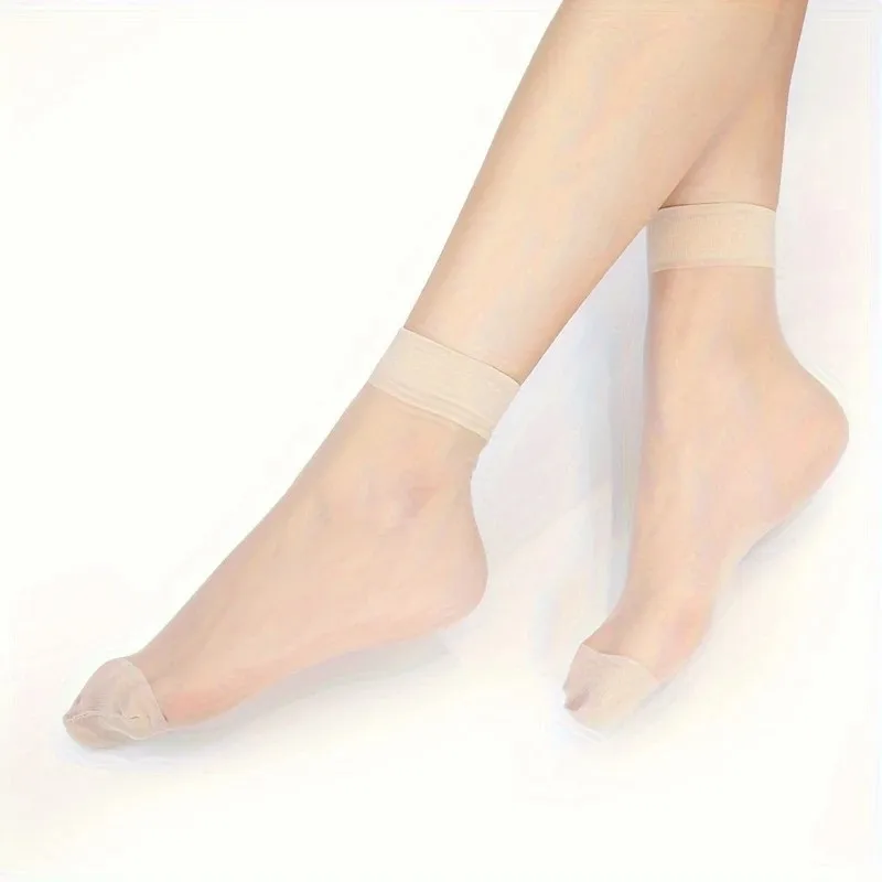 10 Pairs Women Transparent Thin Silk Stockings Summer Breathable Soft Comfortable Black Skin Tone Wear-Resistant Casual Socks image 5