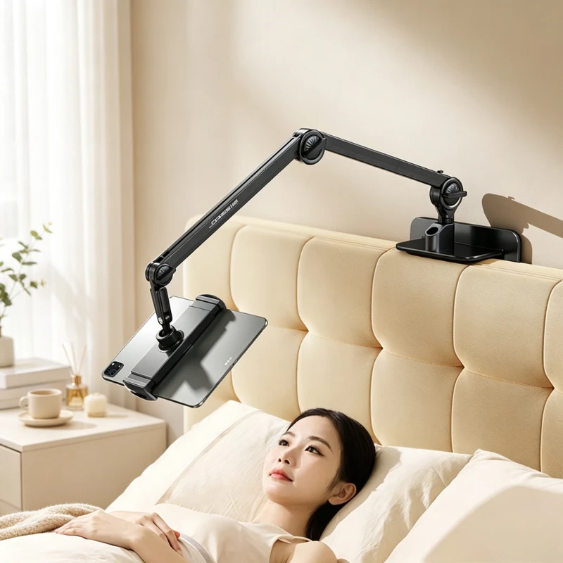 Hidden No Install Tablet Phone Bed Stand Folding Boom Arm Holder for Hands Free Video Viewing Bedroom Universal Device 태블릿 거치대