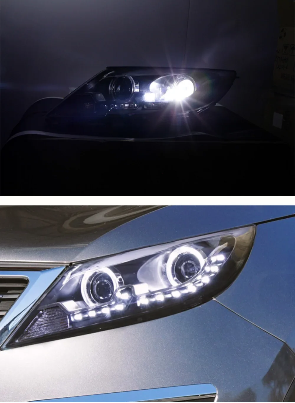 

Pair of Car Headlight assembly For sportage R 2010-14 angel eye led DRL daytime running light turn signal head lamp