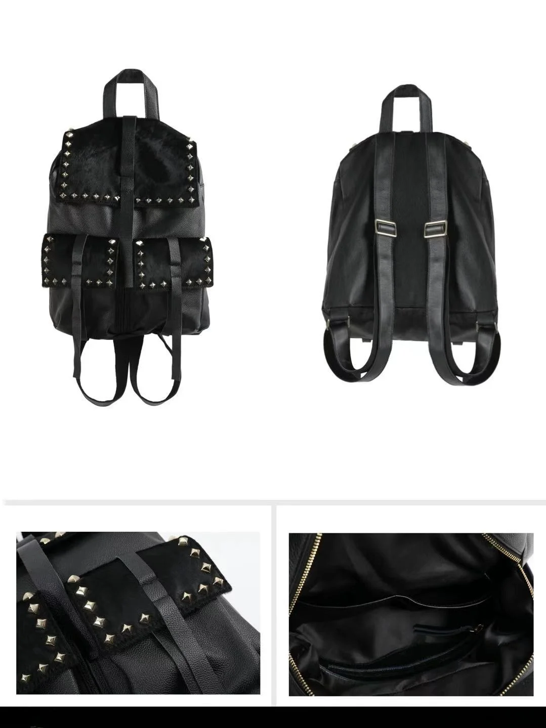 

Двойная сумка на плечо в стиле ретро в стиле панк Street Sle с волосами и заклепками из воловьей кожи, натуральная кожа объединитель для мужчин и женщин