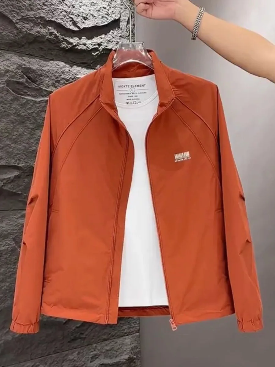 

Slim Fit Casual Stand Collar Jaet Men's Spring Autumn New Faion Trend Qui Dry Polyester Cotton Blend Zipper Closure