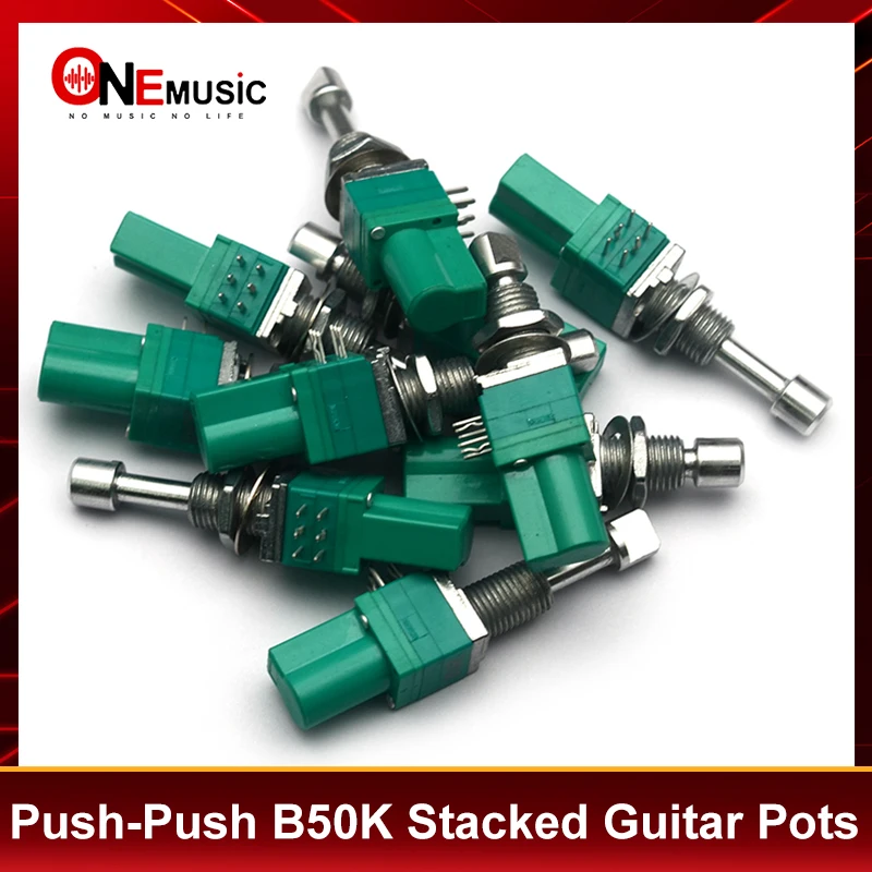 10 unidades de potenciómetros de guitarra B50K de doble balanza apilados, tipo Push-Push, con eje medio y eje largo, para piezas de guitarra