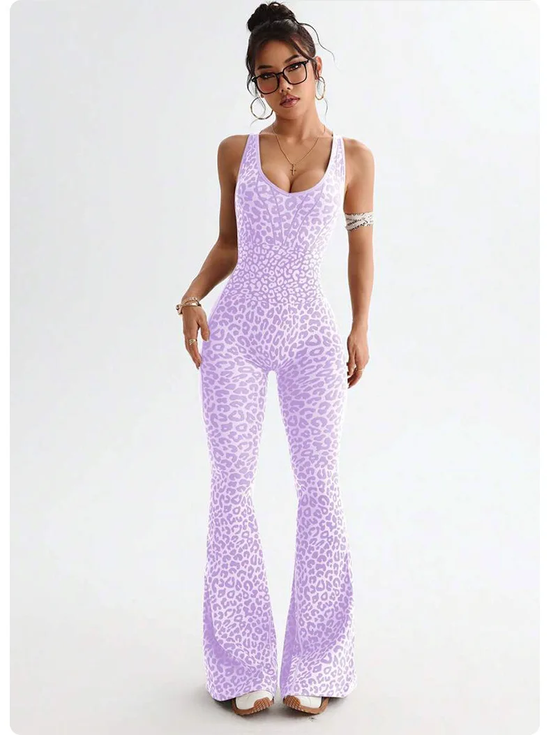 Nahtloser Yoga-Overall mit Leopardenmuster und überkreuztem Rücken für Damen, Fitness-Sport-Jumpsuit – Detail 26