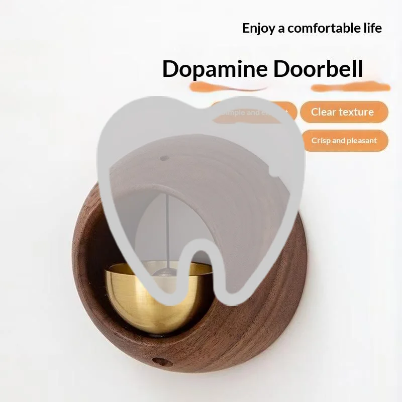 1Pcs Round Bell Black Walnut Wood Hanging Doorbell Wind Chimes Decor Wooden Magnetic Door Bell Entrance Opening Chime
