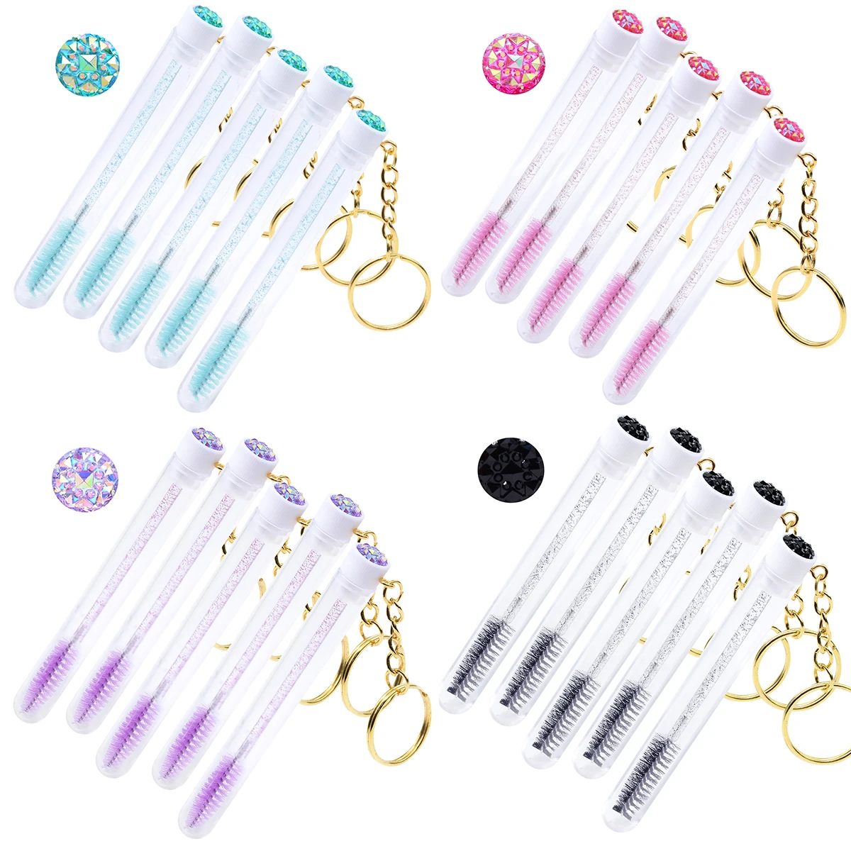 5pcs/Lot Eyelash Brushes Tubes With Keychain Lash Brush In Clear Container Disposable Eyelash Extension Mascara Wands With Case