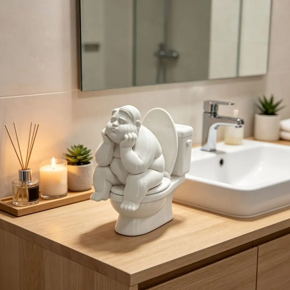 3D Printed Toilet Thinker Figurine Funny Novelty Bathroom Thinker Statue Cute Gift Desktop Small Ornament Car Decor