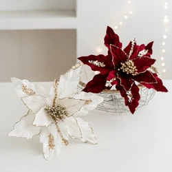 Glitter Christmas Poinsettia Flower 26cm Realistic Xmas Tree Hanging Flower Merry Christmas Decoration Xmas Gifts Happy New Year