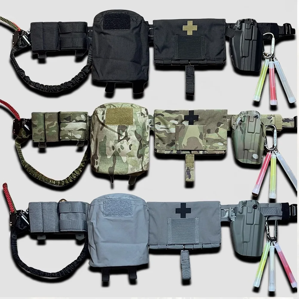 Tactical Waist Belt Set Modular Molle Inner outer Belt with Mag Pouch Medical Kit Safety Rope Light Stick Hunting Accessories