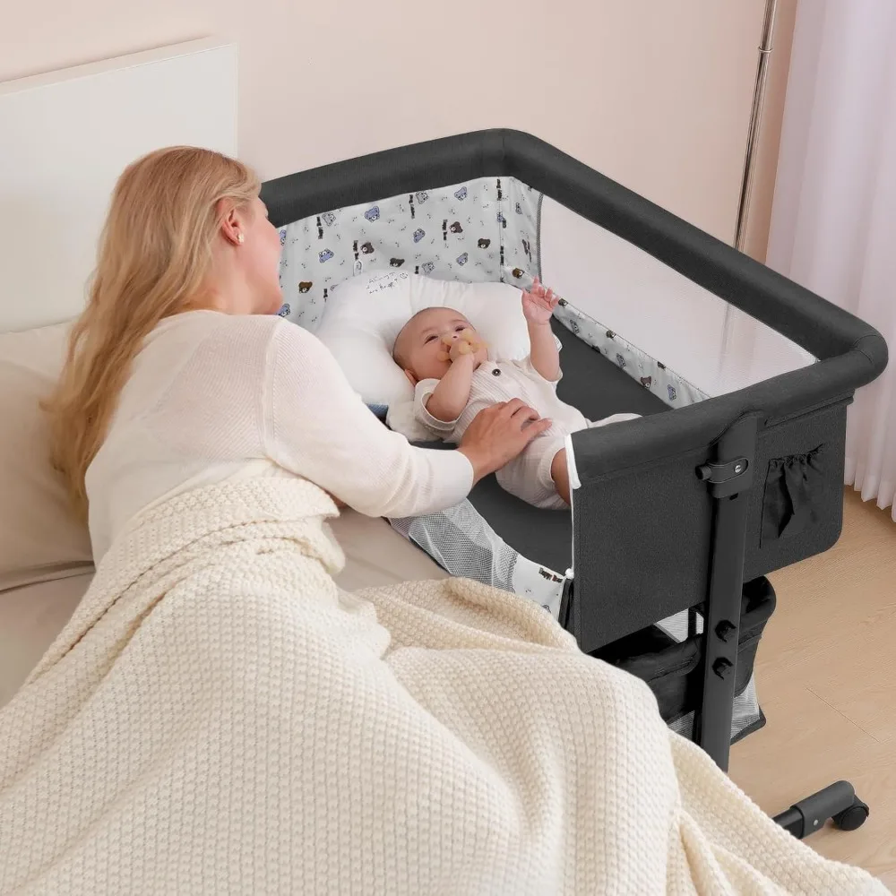 Baby Basinet Bed Slaper, Gemakkelijk Te Vouwen Draagbare Wieg Kant Wieg 2024 Nieuwe Stijl Meisje/Jongen Wiegjes (Donkergrijs)