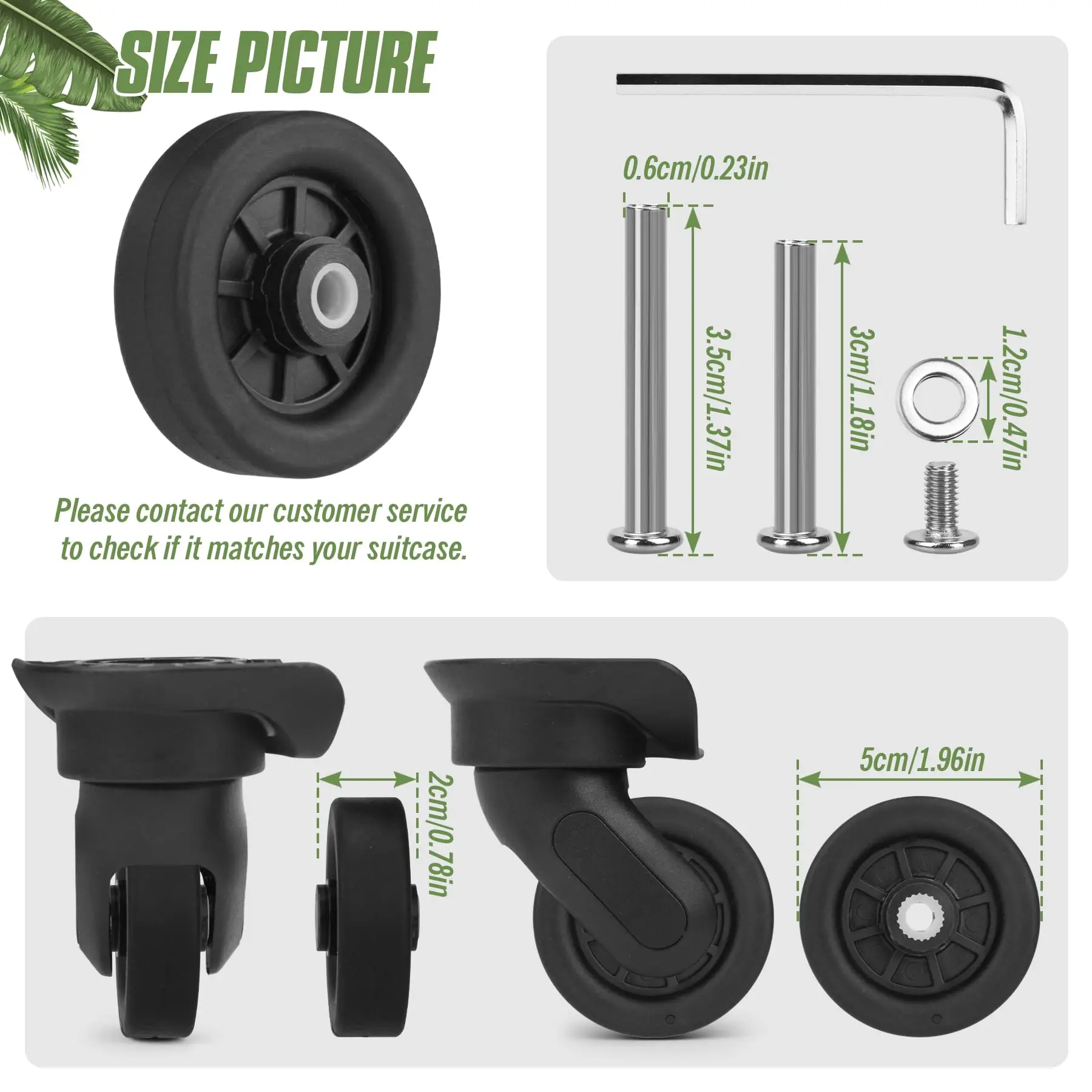 4Pcs Black Luggage Replacement Wheels Suitcase Repair Wheel Part W/H Screw Mute Travel Trolley Case Replacement 5cm Axles Caster