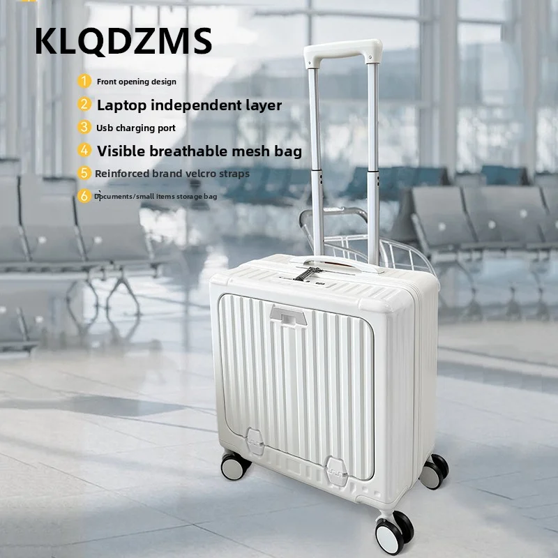 KLQDZMS Laptop Luggage Front Opening Boarding Box Multifunctional Trolley Case 18 Inches USB Charging Handheld Travel Suitcase