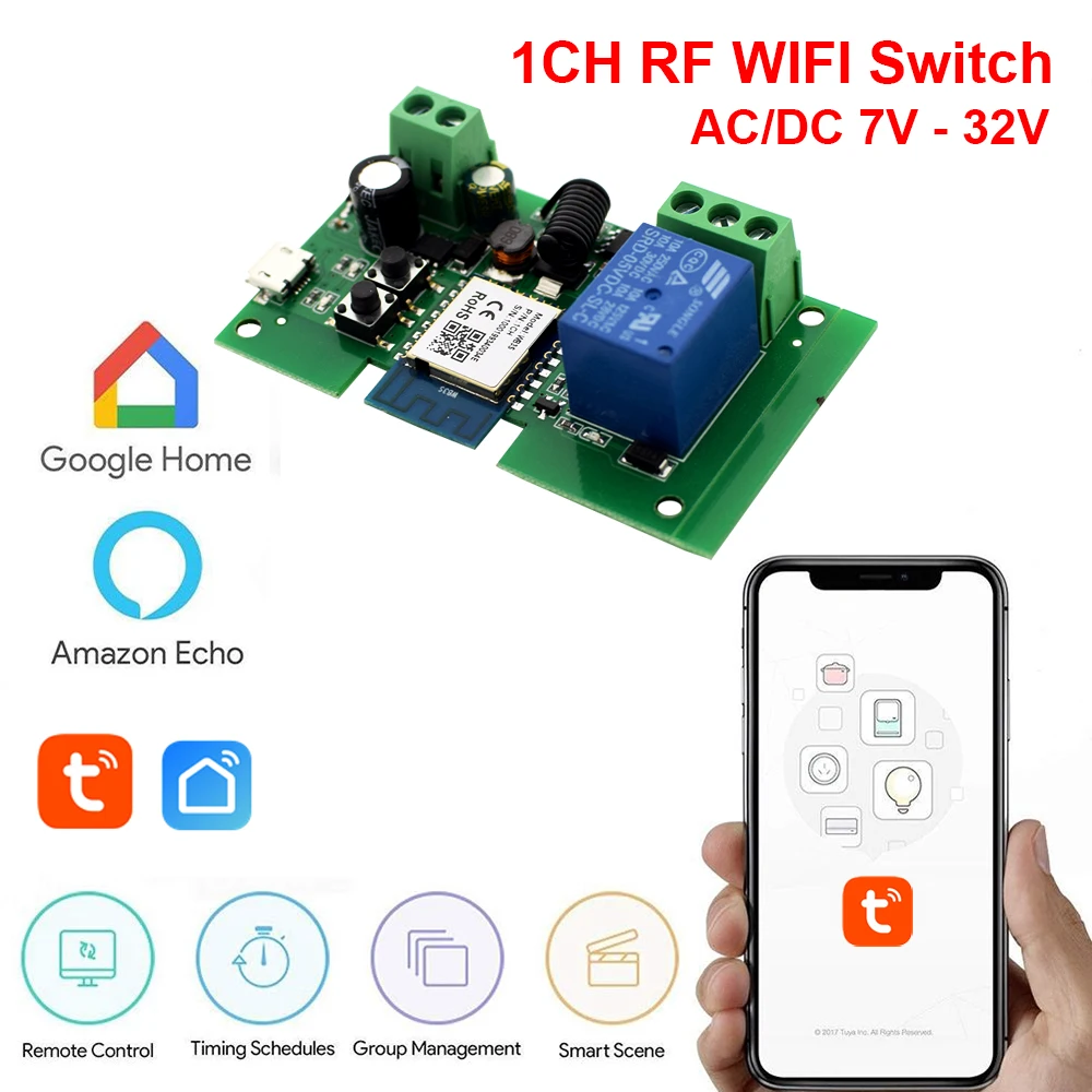 Ewelink-Módulo WiFi de 1 canal, interruptor de relé USB 5V CA/CC 12V 24V, modo momentáneo, receptor de Control de voz inteligente