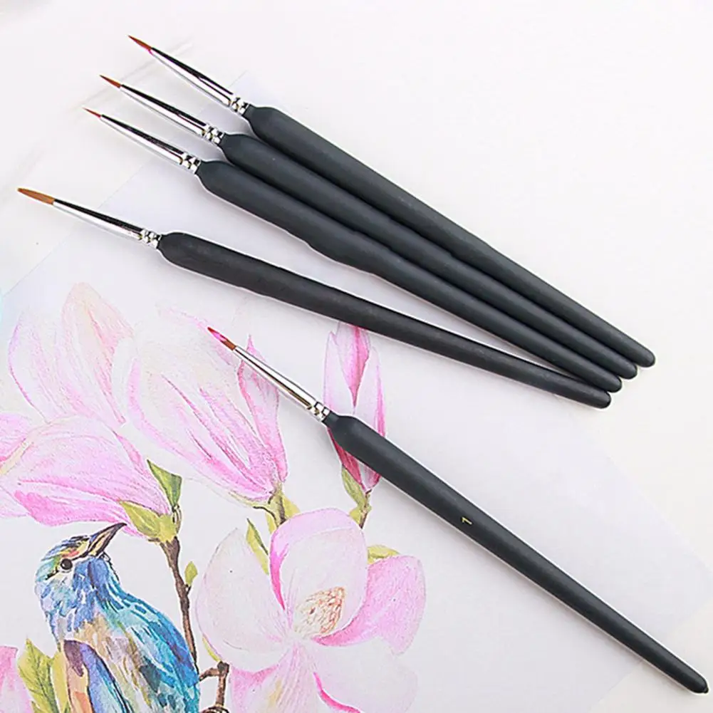 5Pcs Convenient Drawing Line Pens Wooden Handle Fine Art Pens Good Water Retention Nail Drawing Line Pens  Draw