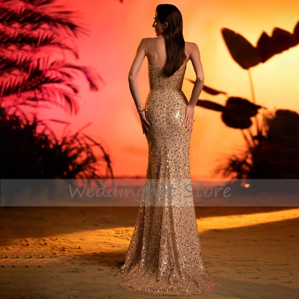 Luxury Evening Dress Sequined Mermaid Strapless Sexy Evening Party Gowns for Women 2024 Champagne Trumpet Prom Dresses Long