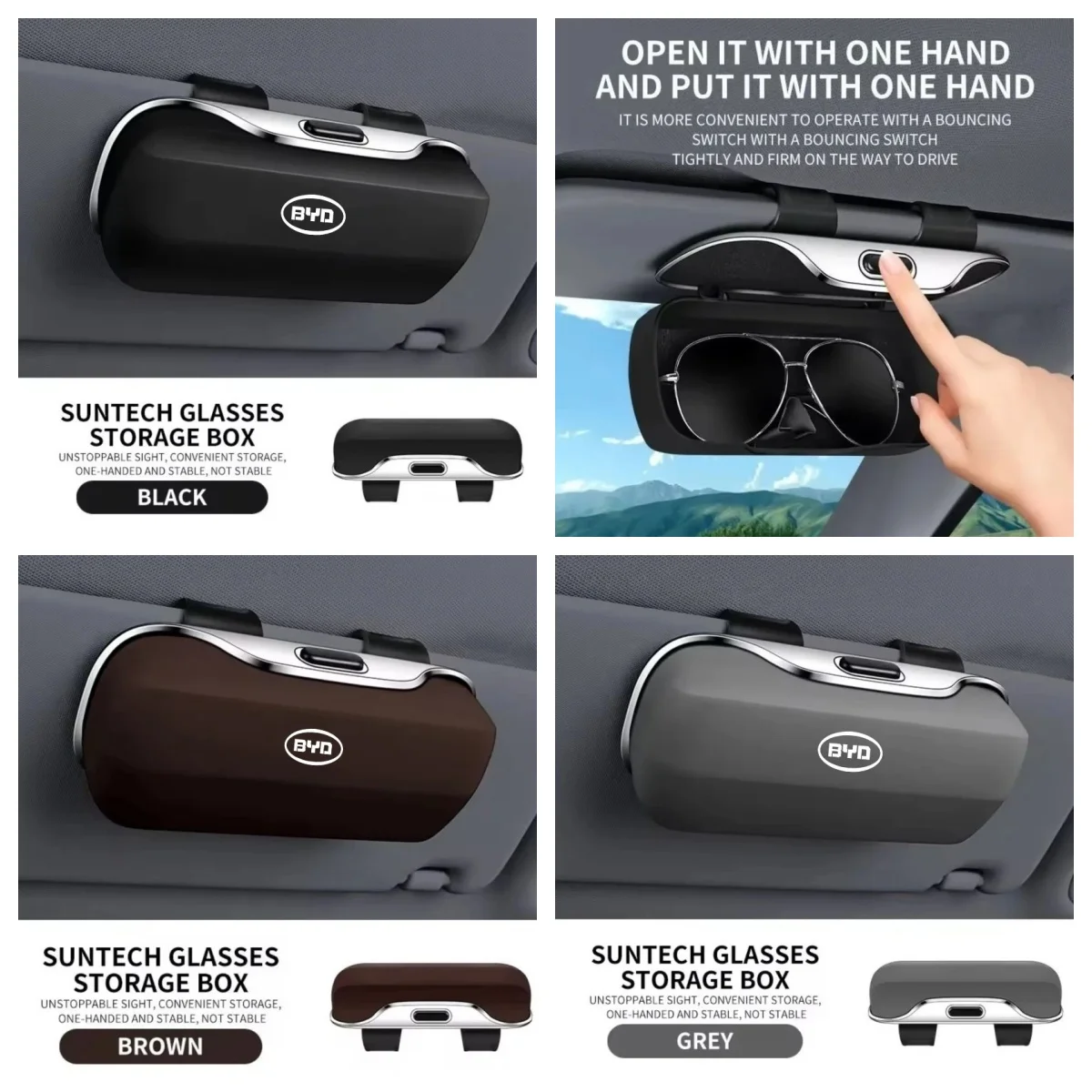 Sun Visor Sunglasses Storage Box For BYD Atto3 Seal Han Tang Dolphin Song Yuan BYD Logo Portable Multifunctional Glasses Holder