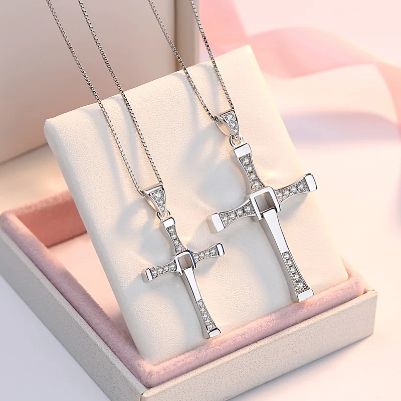 BOCAI S925 Sterling Silver Pendants for Women Men New Fashion Inlaid Zircon Cross Creative Punk Jewelry Amulet