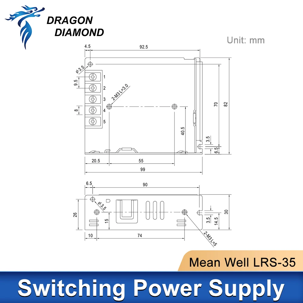 يعني حسنا LRS-35 سلسلة LRS-35 تحويل التيار الكهربائي 35W 5V 7A