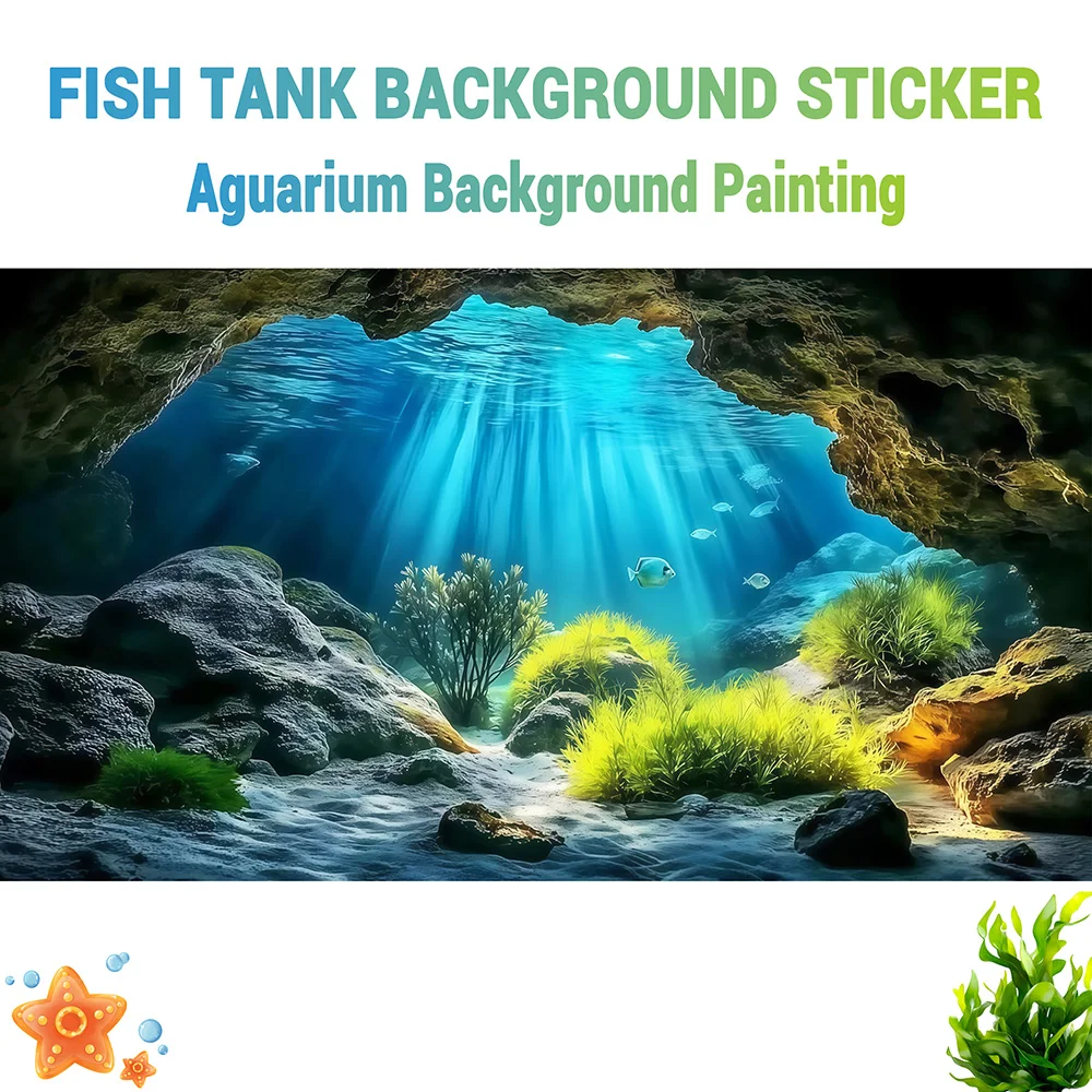 Aquarium Background, Background For Fish Tank , Sunshine Seaweed Cave, Aquarium decor, Front Self-Adhesive 2D Flat Sticker