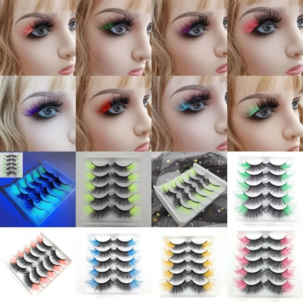 5 pares/bandeja volume natural cílios coloridos longo flexível cílios postiços extensão cosplay auto adesivo maquiagem festa cílios