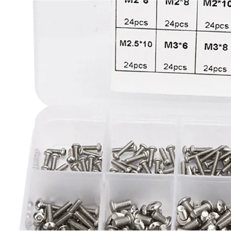 240Pcs M2 M2.5 M3 304 스테인레스 스틸 둥근 머리 육각형 소켓 볼트 나사 Allen 육각형 나사 구색 키트 하드웨어 도구