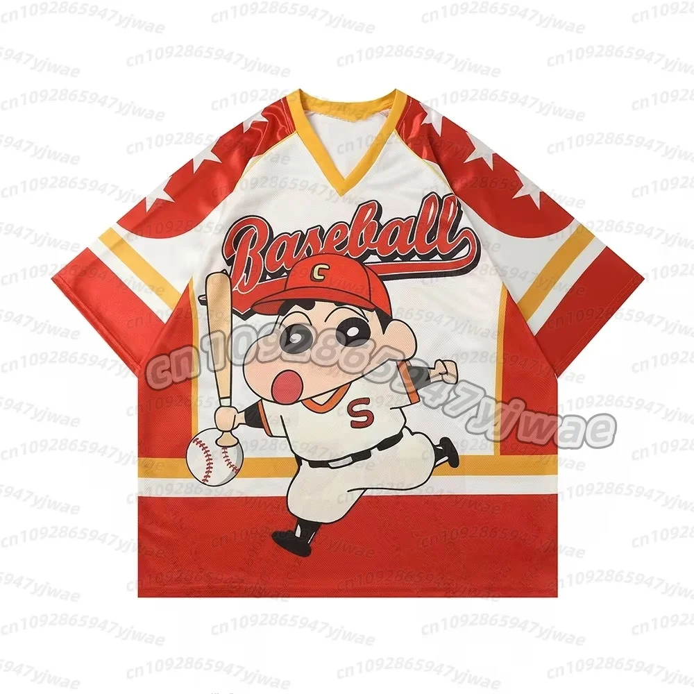 26 Men Crayon Shin-Chan Retro Trendy Brand Cute Cartoon Sports V-Neck Short Sleeved T-Shirt Casual Jersey Men women t-shirt view 5