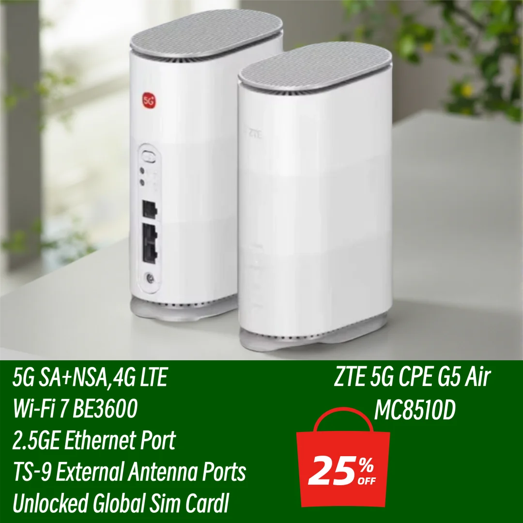 Unlocked ZTE G5 Air 5G WiFi 7 CPE MC8510D Router BE3600 2.5G RJ45 Port NFC 5G NR 4G LTE Cat19 Sim Card Wireless Modem 4*4 MIMO