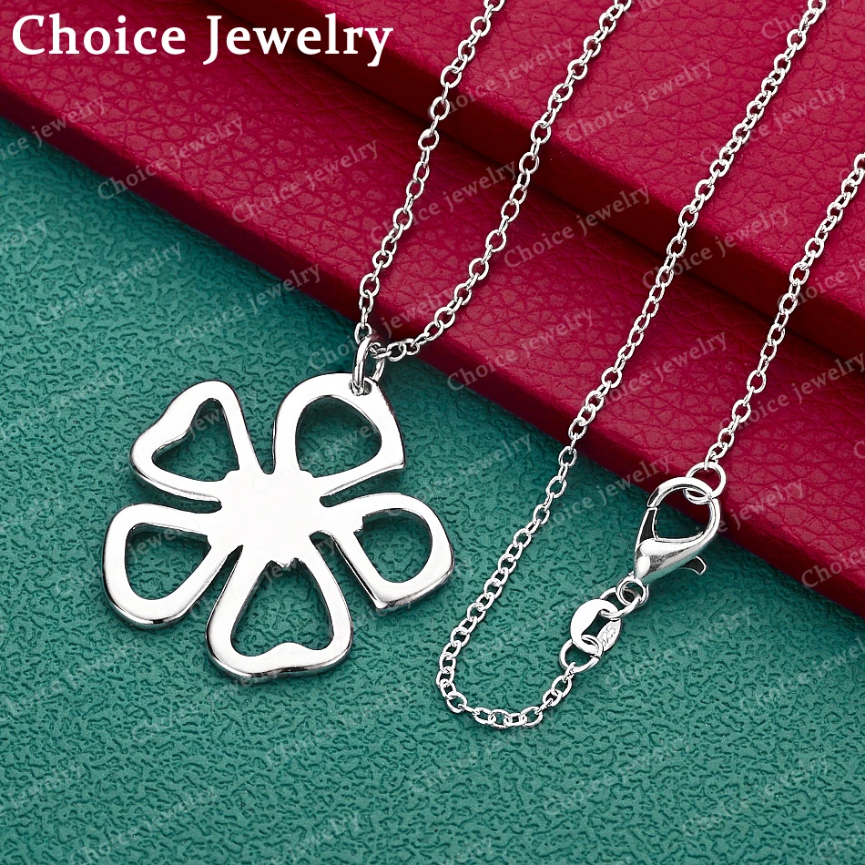 

925 Sterling Silver Clover Chain Pendant Necklace For Women Fashion Jewelry Classic Engagement Wedding Anniversary