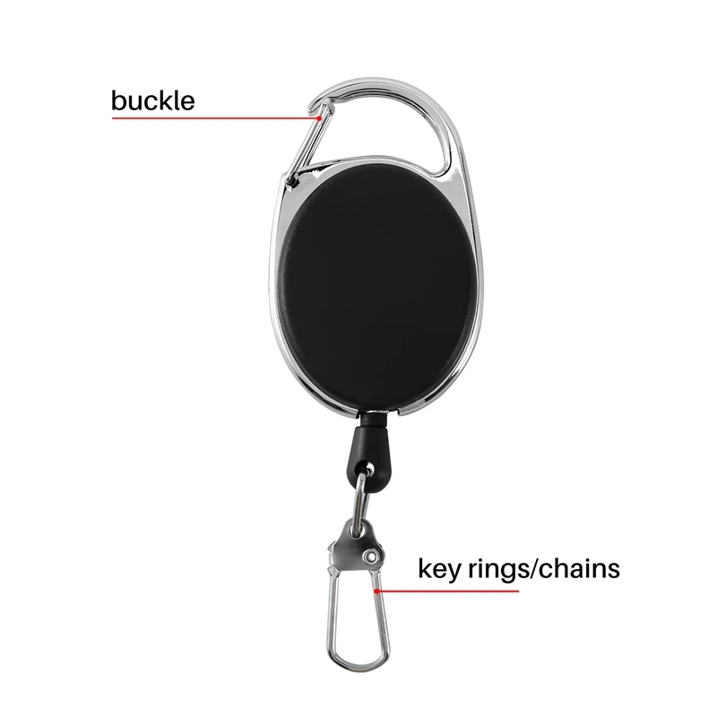 Heavy Duty Retractable Carabiner Badge Tinker Reels 60Cm Pull Wire With Key Ring Clip Black