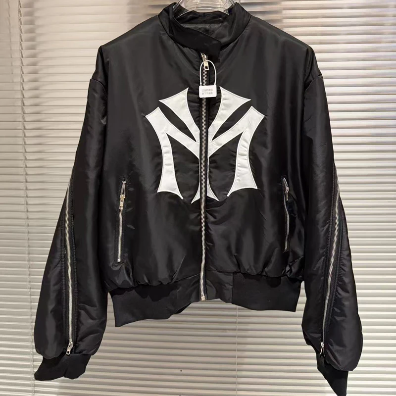 

Куртка-пилот с большой вышивкой и нашивкой Mowalola на молнии для мужчин и женщин, черные высококачественные повседневные куртки-бомберы с рукавами-молнией, одежда