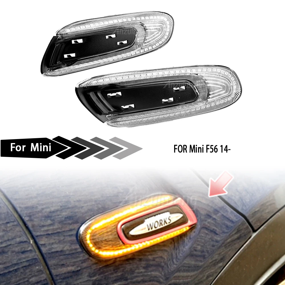 

2X подходит для Mini Cooper F55 F56 F57 динамический светодиодный габаритный фонарь на крыло, боковой габаритный фонарь, янтарный свет, дымовая линза