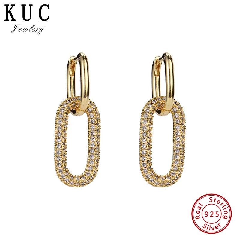 Earrings 925 Sterling Silver Original Certificate Zircon U-Shaped Double Hoop Earrings For Women Free Shipping Jewelry