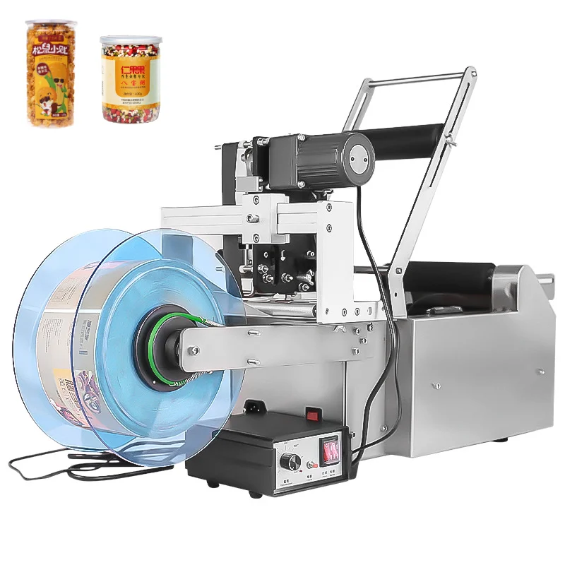 Desktop Semi Automatic Round Bottle Tin Cans Glass Jar Sticker Labeling Machine With Expiry Date Batch Number Coding Printer