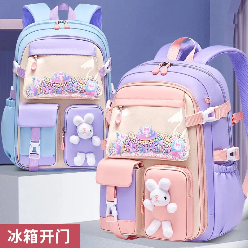 Primary School Schoolbag for Girls Cute Students Backpack Large Capacity Waterproof Side Open Children\'s School Bags Book Bag