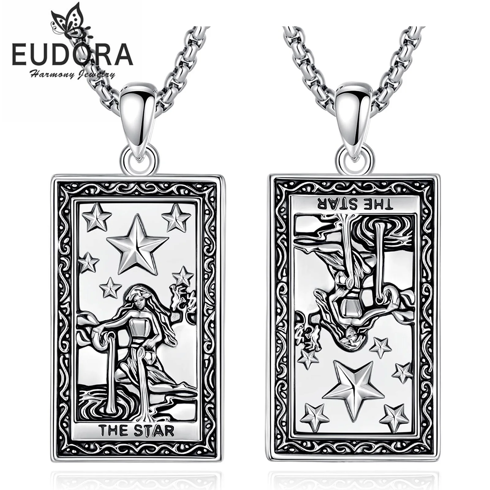 Eudora THE STAR Tarot Cards Necklace Copper Vintage Major Arcana Divination Pendant Pagan Spiritual Jewelry Gift for Women Men