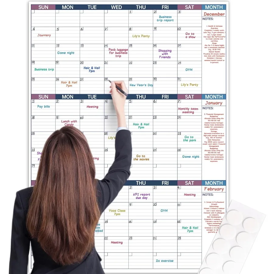 

Dry Erase Calendar for Wall Yearly Wall Calendar Dry Erase 28" x 40" Vertical Undated 3 Month Calendar Planner Reusable Lamited