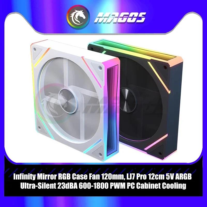 Infinity Mirror RGB Case Fan 120mm, LJ7 Pro 12cm 5V ARGB Ultra-Silent 23dBA 600-1800PWM Mute Ventilador, New PC Cabinet Cooling