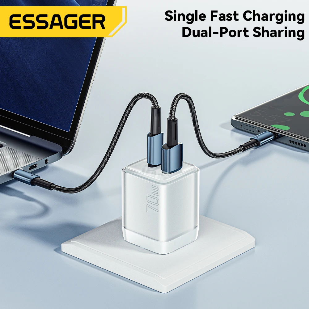 Essager 70W GaN Type C Charger For iPhone 16 15 14 Pro Max MacBook QC4.0 PD3.0 PPS 45W Fast Charging Charger For Samsung Travel