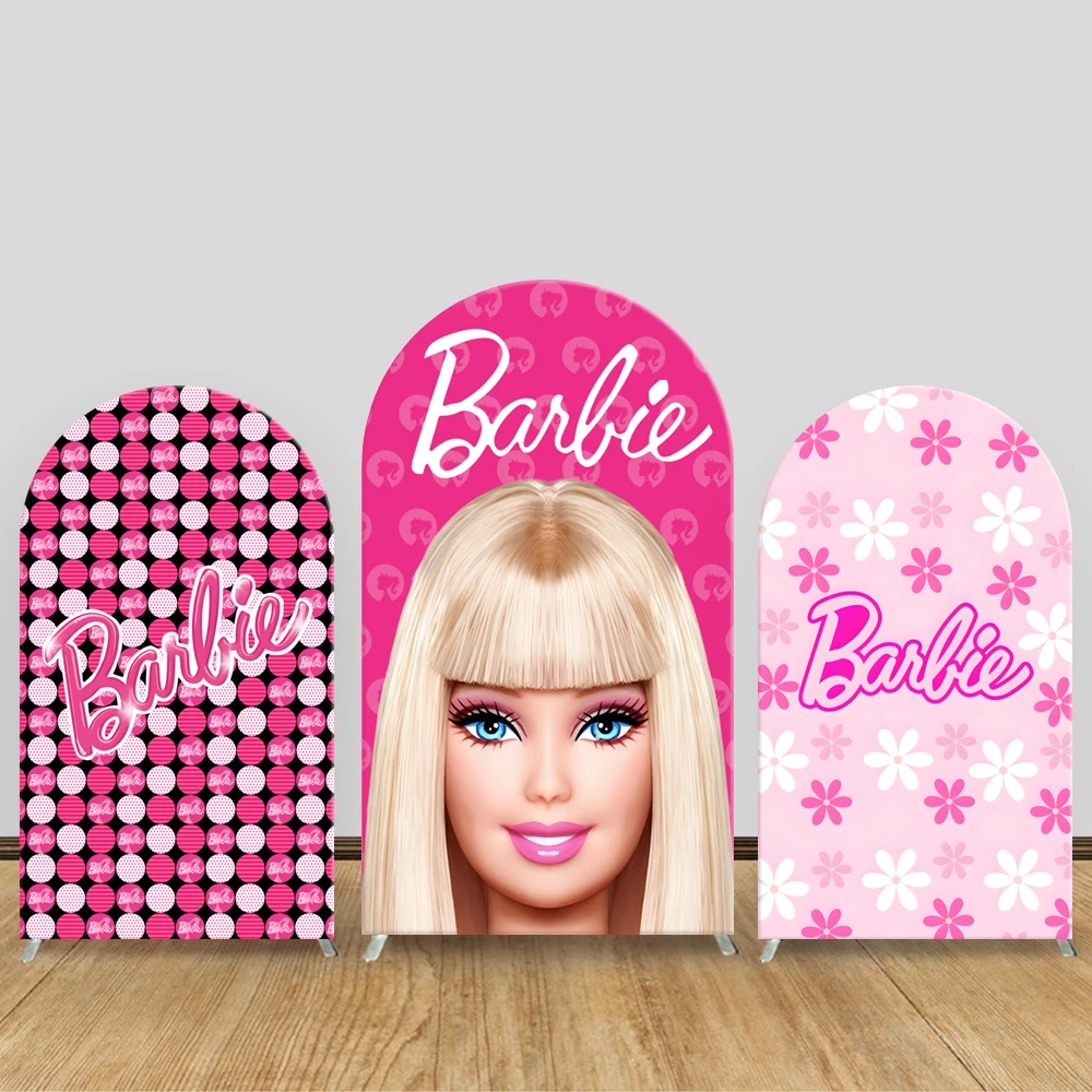 

TB Barbie Arch Backdrop Cover Pnk Kids Girl Birthday Baby Shower Party Decoration Princess Photography Background Elastic Fabric