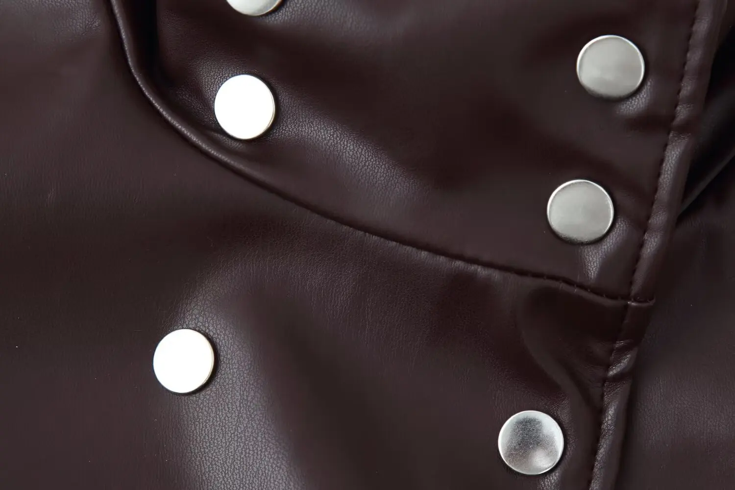 

HH New Fashion Woman's Double Breasted Stand Collar Long Sleeves Pocket Decoration Leather Jacket Female Slim Fit Leisure Coat