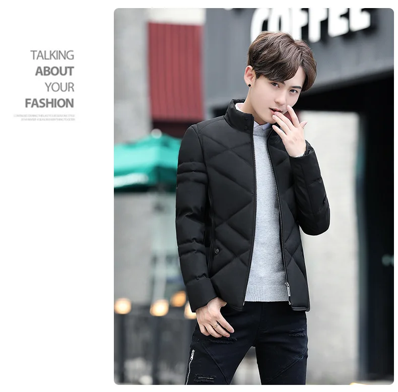 Autumn Winter Jacket Men Thicken Warm Cotton-padded Mens Jackets Slim Fit Stand Collar Youth Winter Jackets and Coats For Me