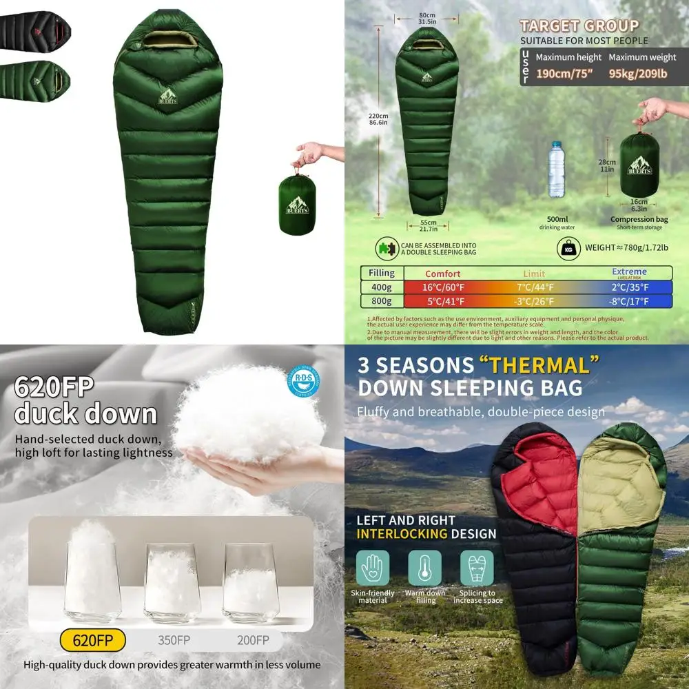 Ultralight Adult Backpacking Sleeping Bag 620 Fill Power, Ideal for Hiking, Camping, with Compact Storage Bag