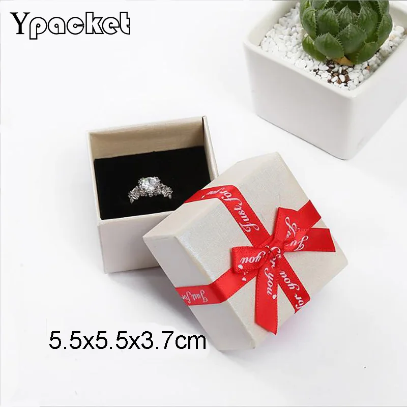 Red Bow Square Jewelry Organizer Box Engagement Ring For Earrings 5.5x5.5x3.7cm Christmas Gifts Event Party Carrying Cases 30Pcs