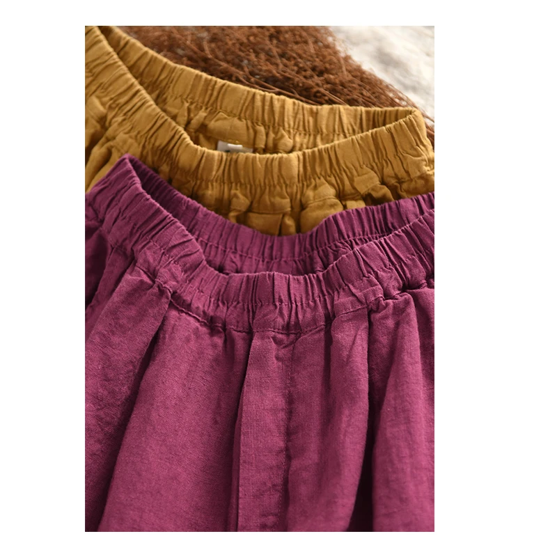 Fengbaoyu 100% linho natural calças femininas de nove peças calças soltas balão roupas de tamanho grande confortável fresco e casual