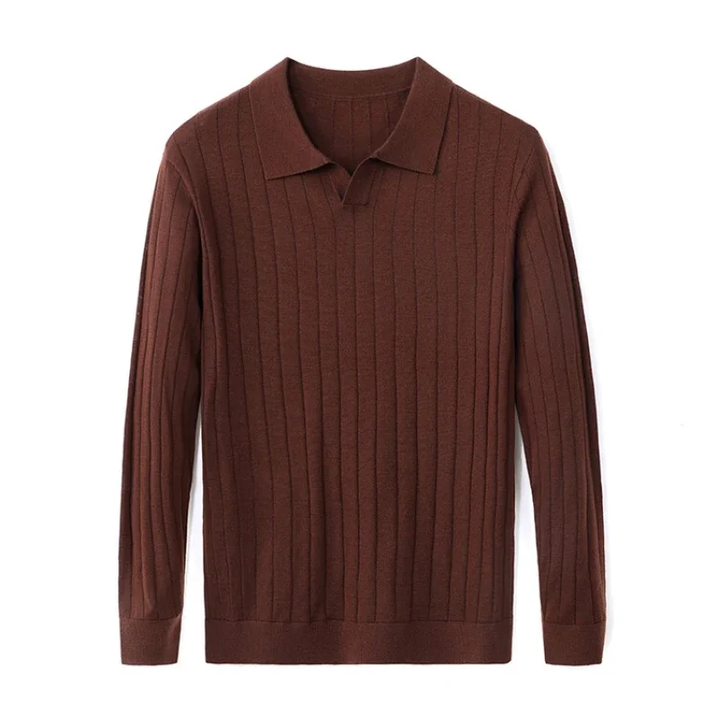 New Thermal Head Cover Sweater Men\'s Business Lapel Knitwear Casual Solid Color Long Sleeve Polo