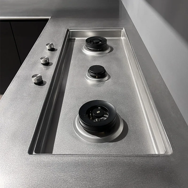 Welding seamless fully hidden gas stove sunken fully embedded stainless steel flat embedded three eyes
