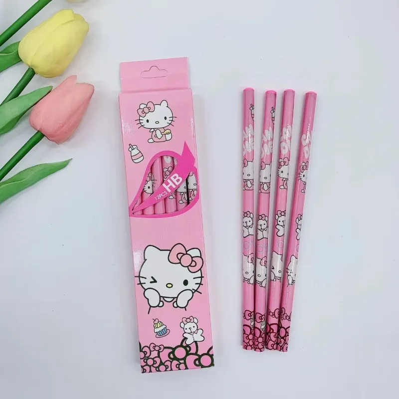 

12pcs/set SanrioS Anime Hellokittys Children Rubber Head Hb Pencil Pretend Pupil Study Write Painting Pencil Kids Gifts