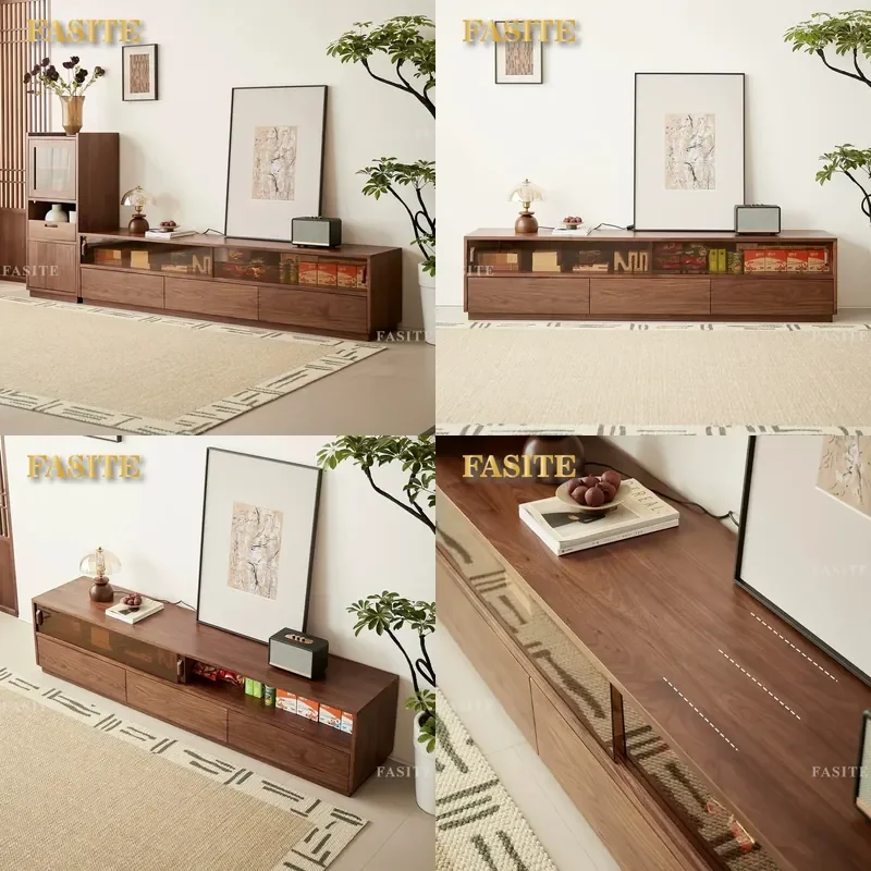 For North American Black Walnut Floor to Ceiling Video Cabinet Solid Wood TV Stand Living Room Home Storage